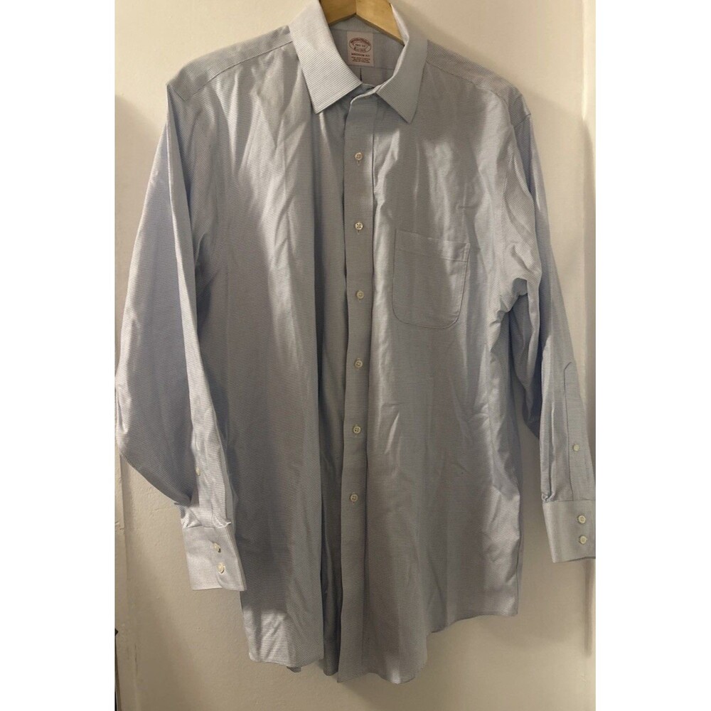 Brooks Brothers Men's Madison Blue White Button Front No Iron Dress Shirt 16-33